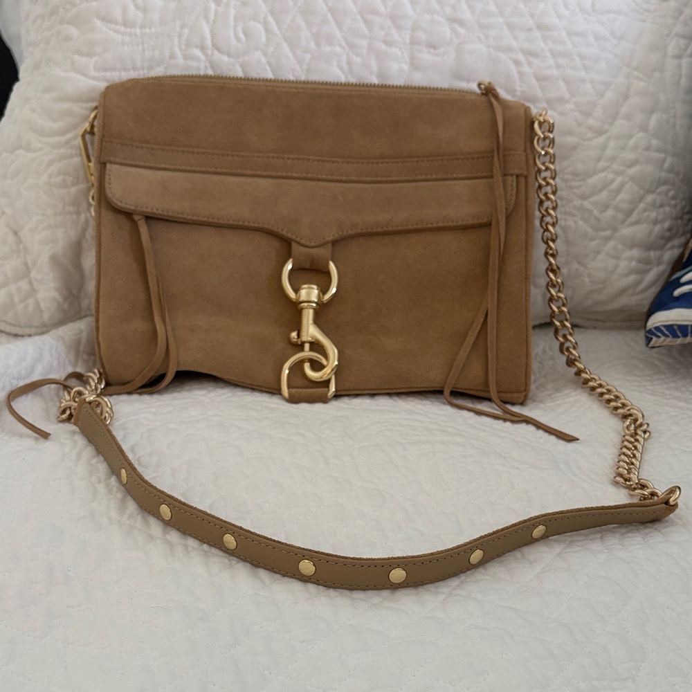 Rebecca Minkoff Camel Suede Crossbody with Gold Hardware